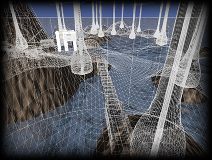 a wireframe superimposed over the final rendering